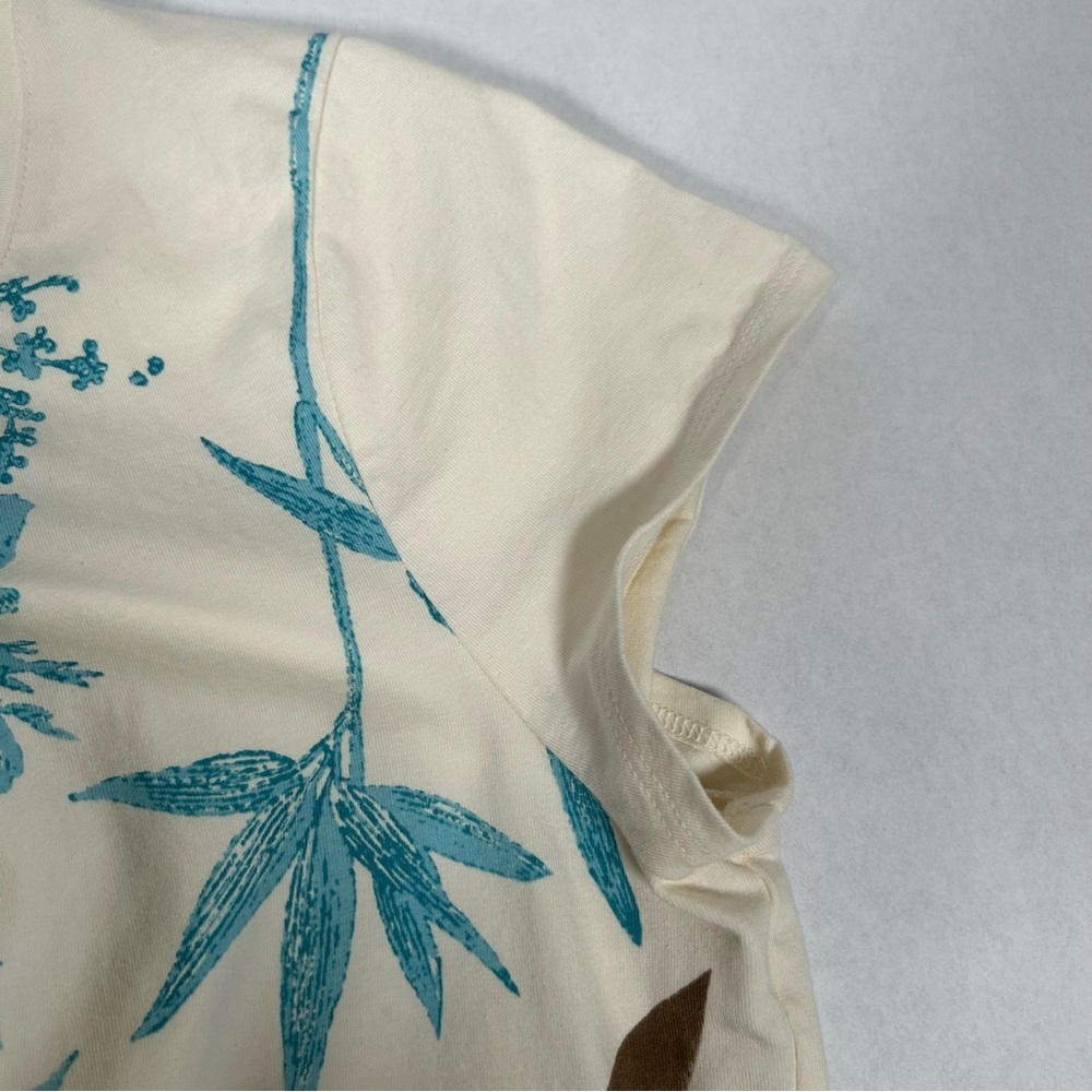 Talbots Blue Fitted Cap Sleeve Tee with Bamboo Floral Print - Picture 6 of 10